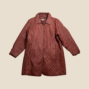 Neiman Marcus Exclusive Quilted Leather Car Coat Burgundy Wine Red Womens 2X